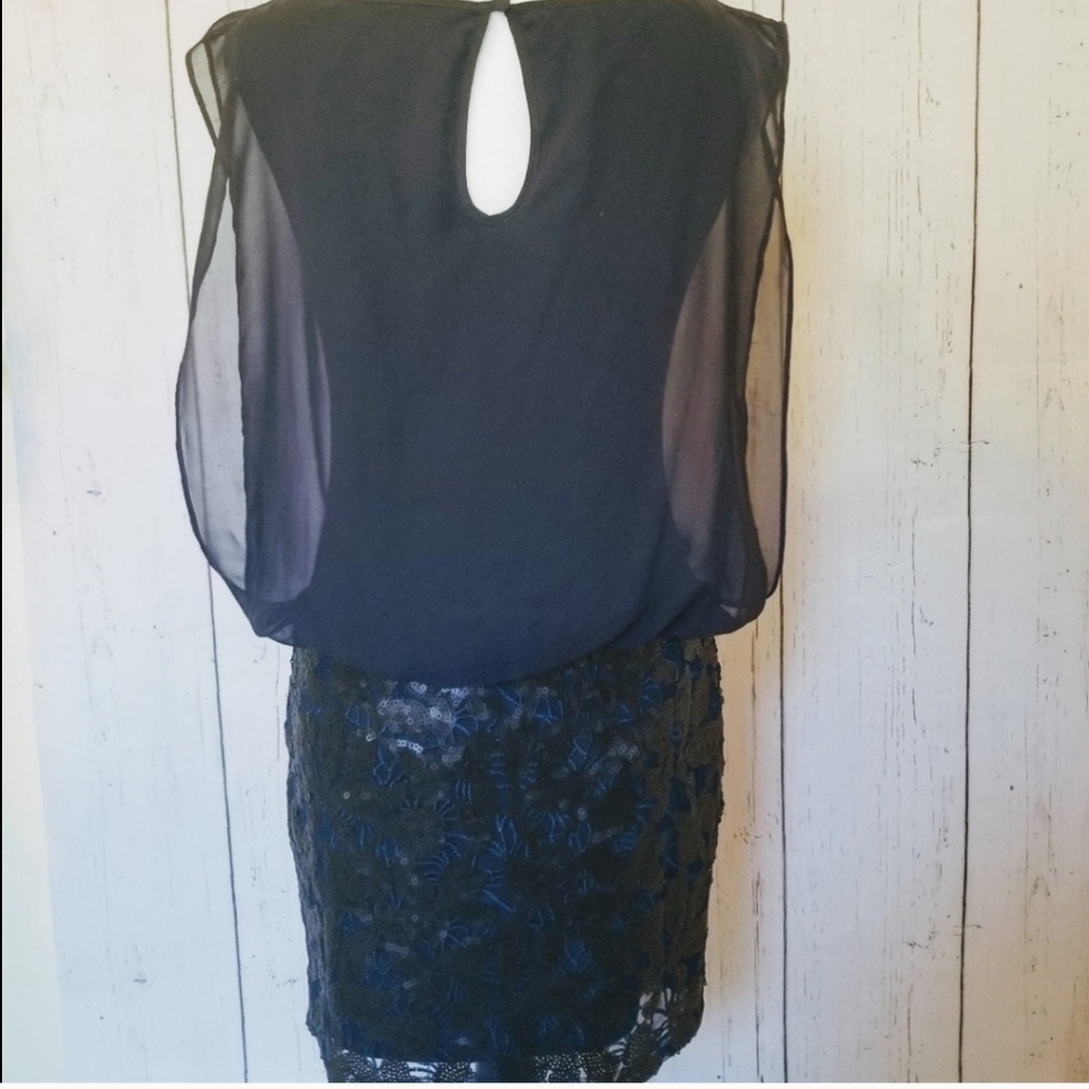 AIDEN BY AIDEN MADDOX Elegant Navy Blue Blousen Skirt Dress Size 2 - Picture 3 of 6